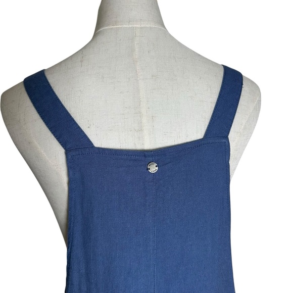 ROXY Womens Sz Small Adjustable Overalls Romper Blue Linen Pockets Beach Resort - Picture 7 of 13
